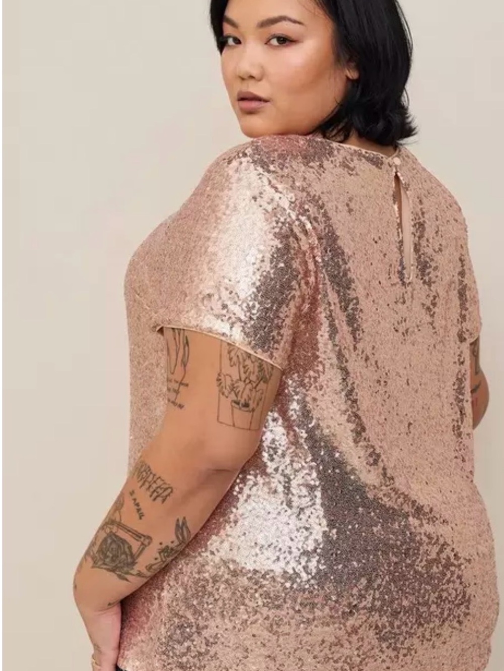 TORRID Abbey Sequin Top, Beige Champagne Color, Party Or Special Occasion, 5 5X - Picture 4 of 16